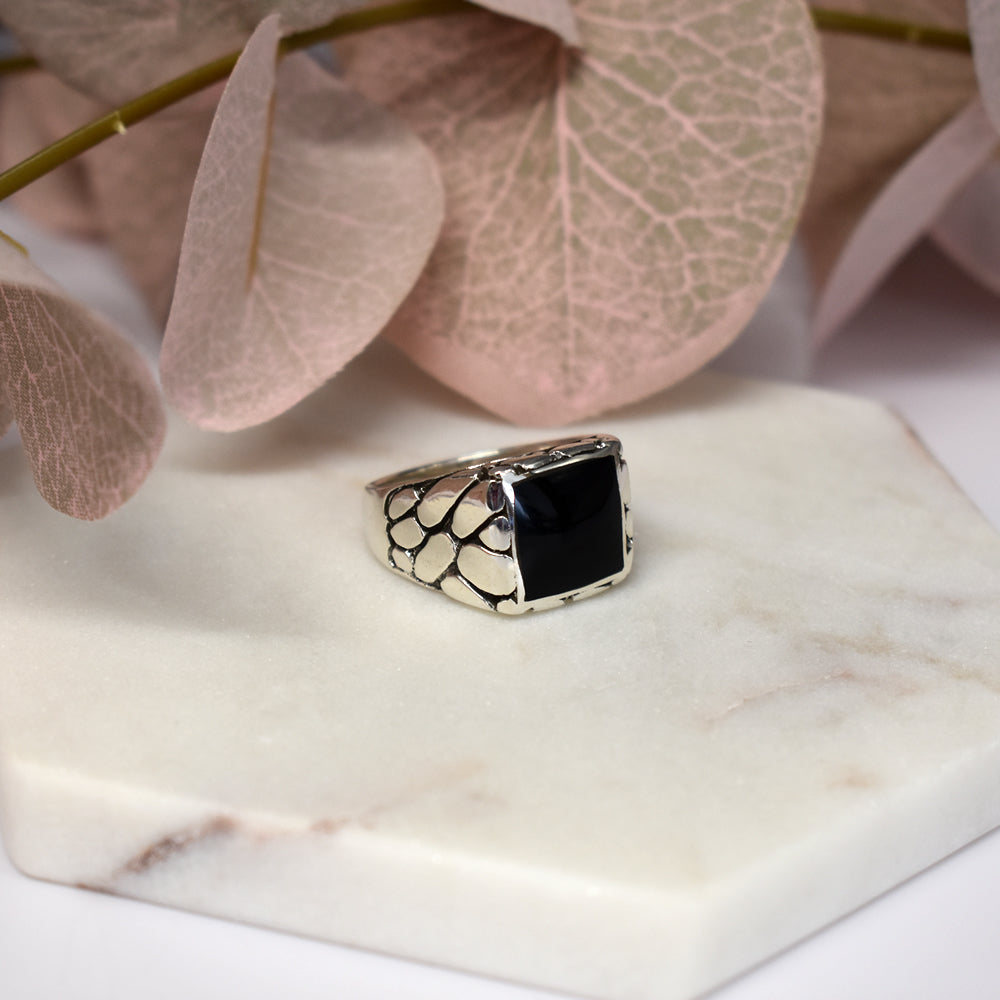 Harley square black onyx pebble signet ring