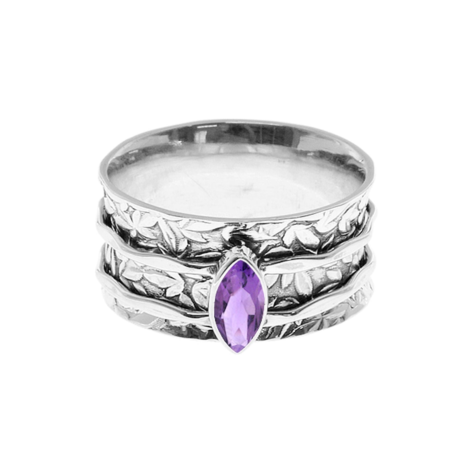 Catalina falling leaves spinner ring with amethyst marquis