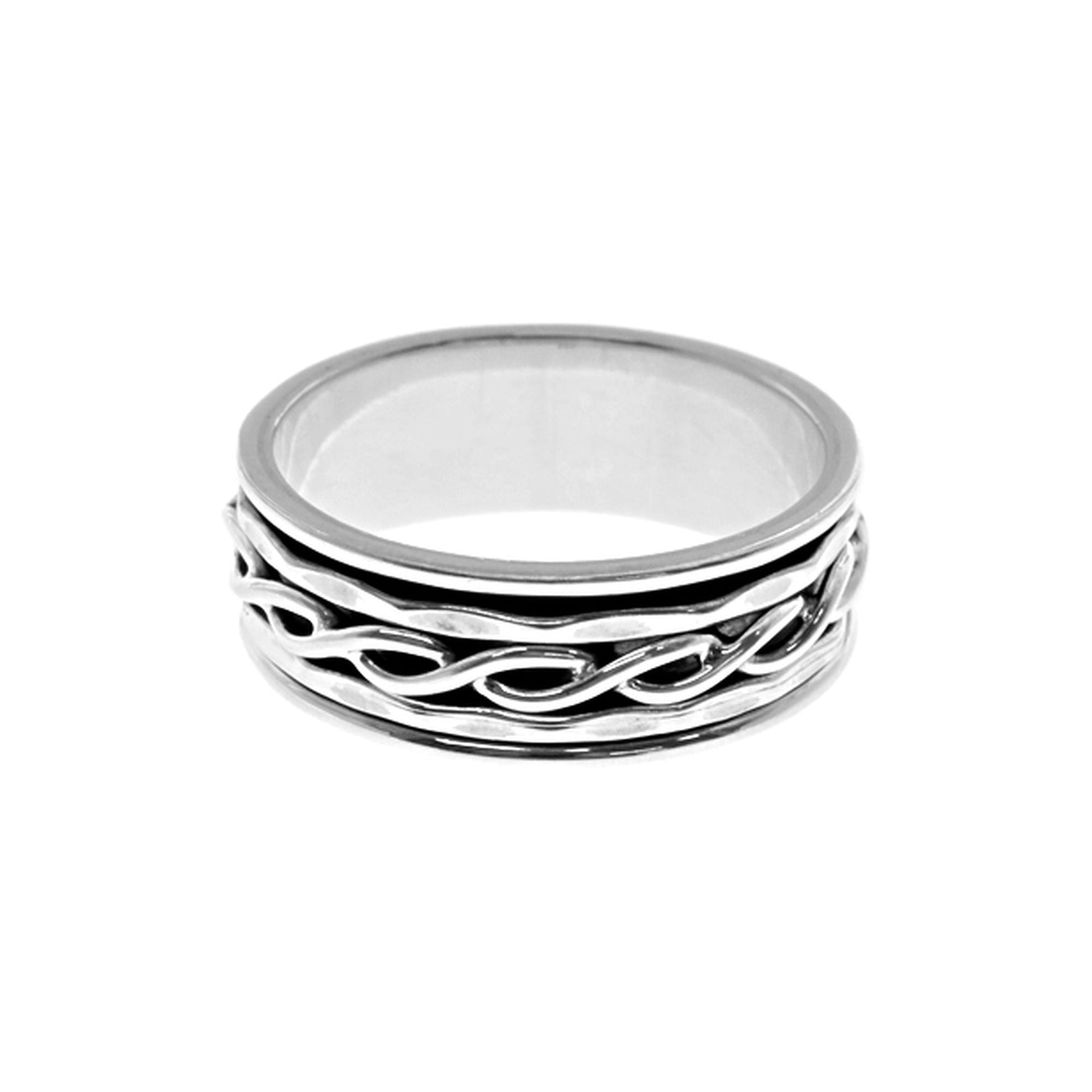 Betsy spinner ring with Celtic band design